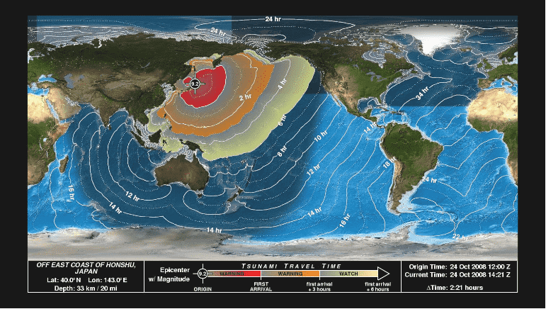 全球海嘯傳播時間圖
